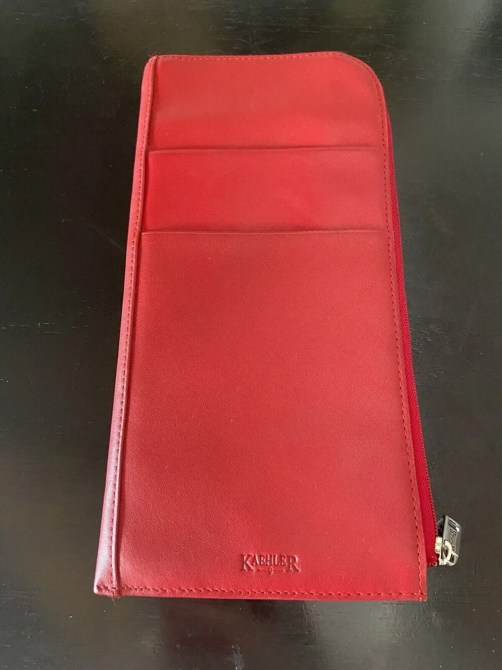 KAEHLER Red Leather Zippered Passport Wallet